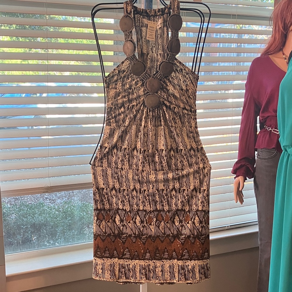 Max Studio Black and Brown Geometric Mini Dress
